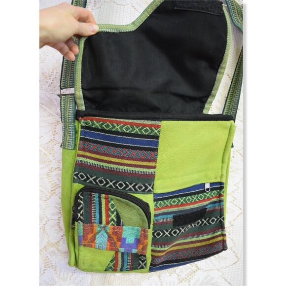 Patchwork Hippie Crossbody Purse Kathmandu Imports Nepal Cotton Green Indie Boho - Picture 5 of 11